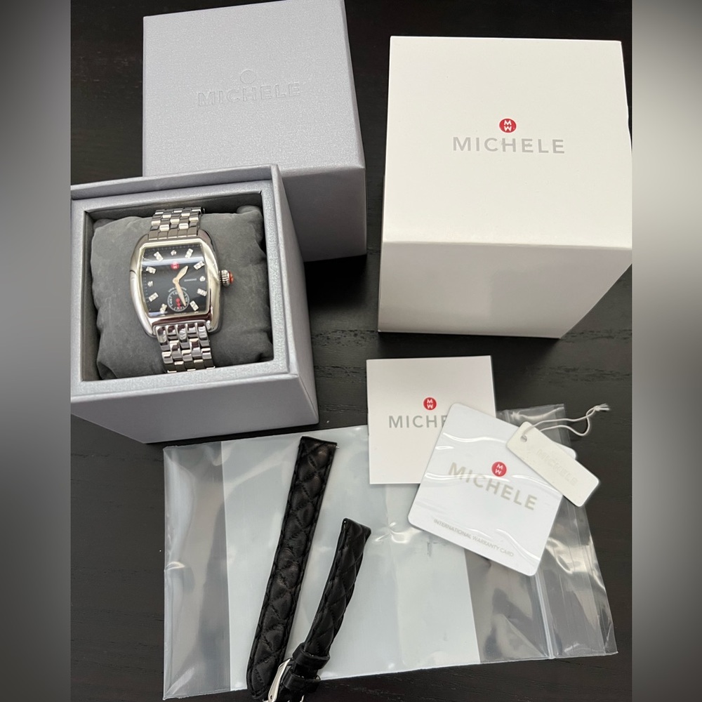 Michele urban mini diamond watch black silver